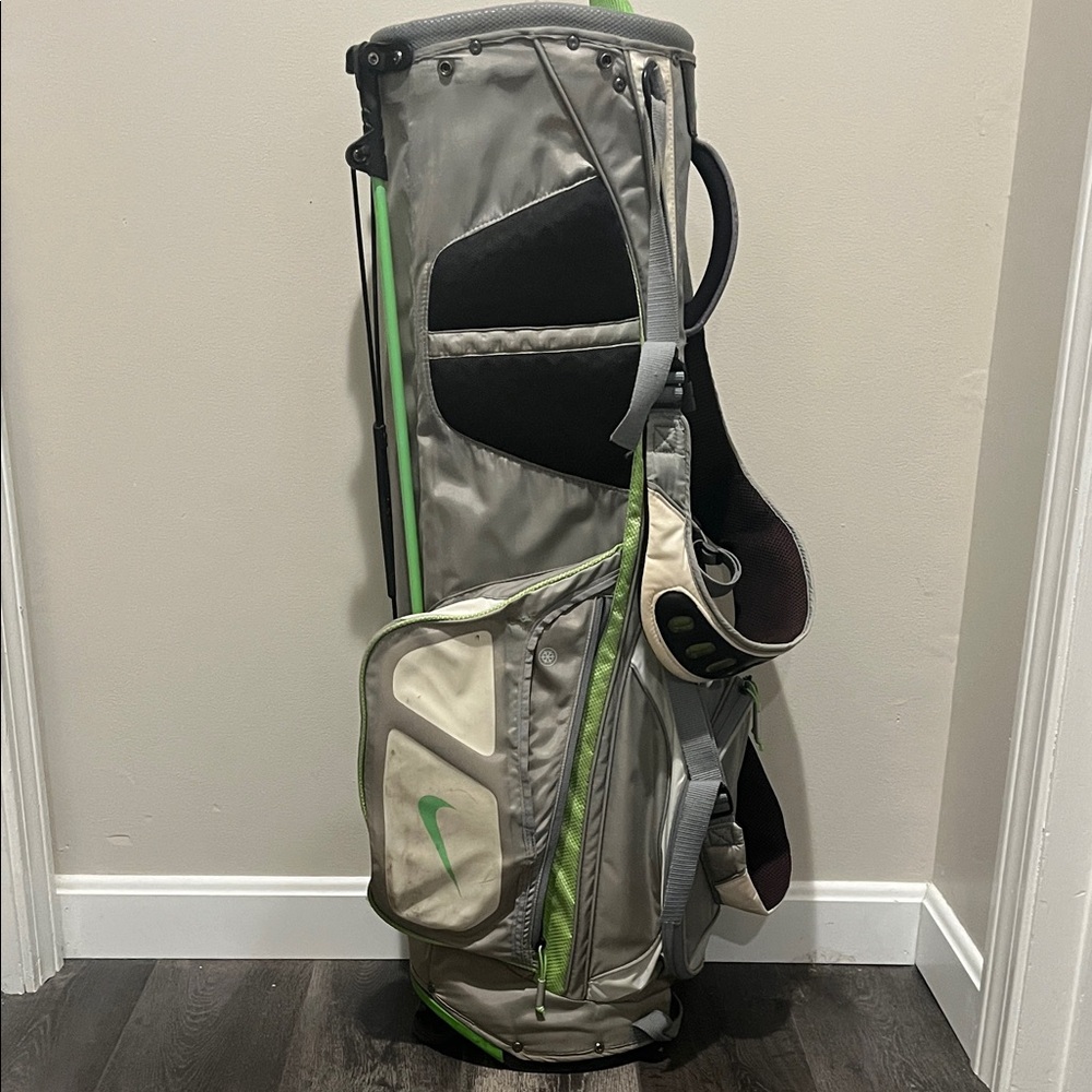 Nike Silver and Green Golf Bag